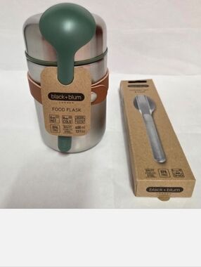 BLACK+BLUM Travel Food Flask and Cutlery Set | Sold as 2 Piece Bundle